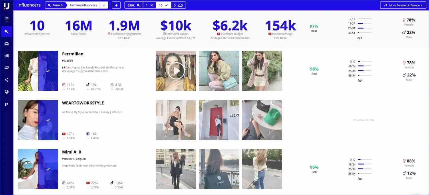 upfluence-affiliate-platforms-software Influencer search and profiles in an affiliate marketing software Upfluence