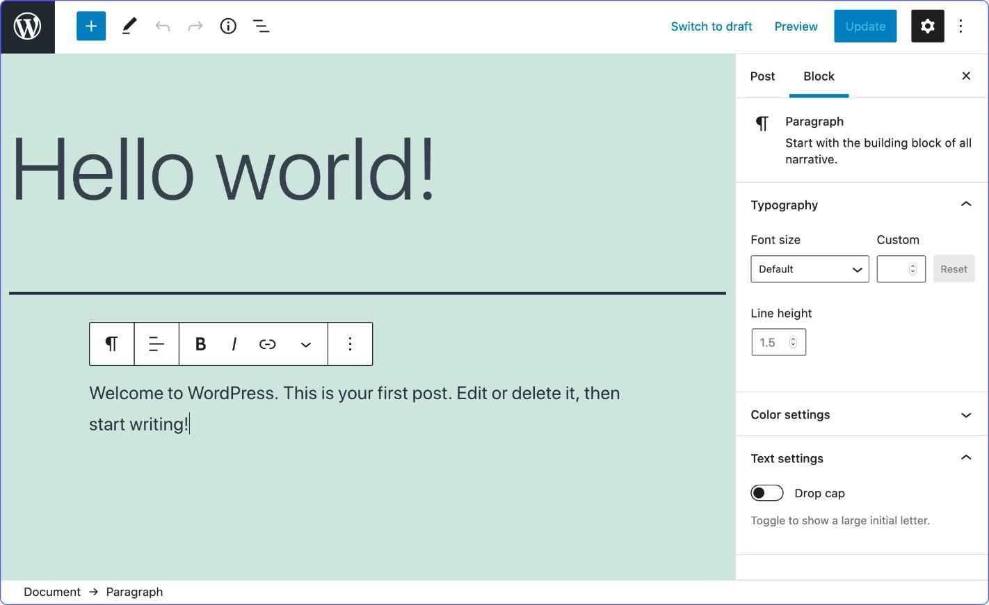 Editor for blogging on a platform called WordPress