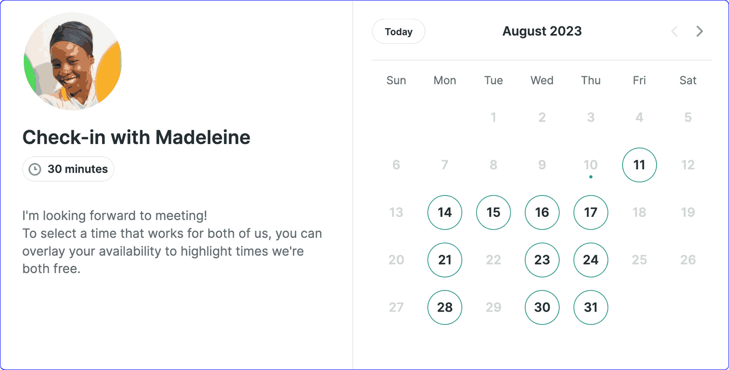 Booking page to schedule a meeting in a Doodle competitor called YouCanBookMe 