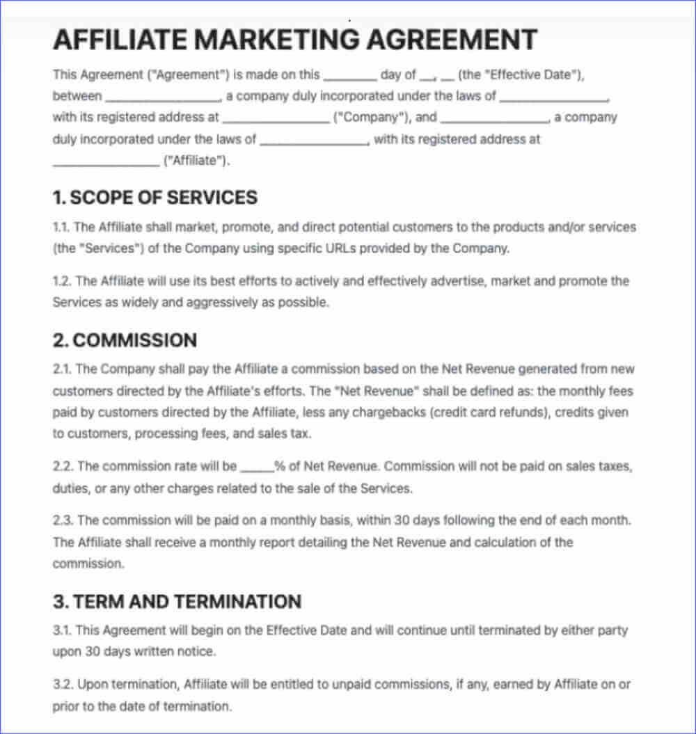 Example of an affiliate marketing agreement