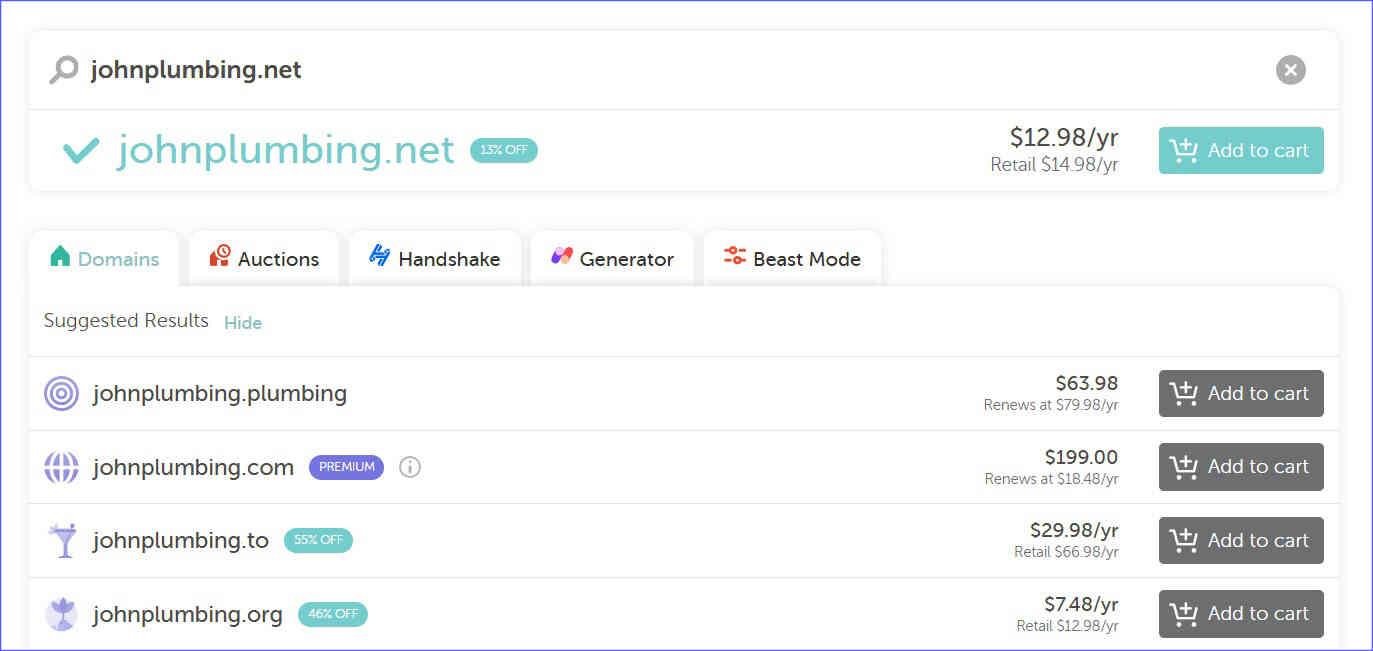 Domain name availability on Namecheap for creating a website