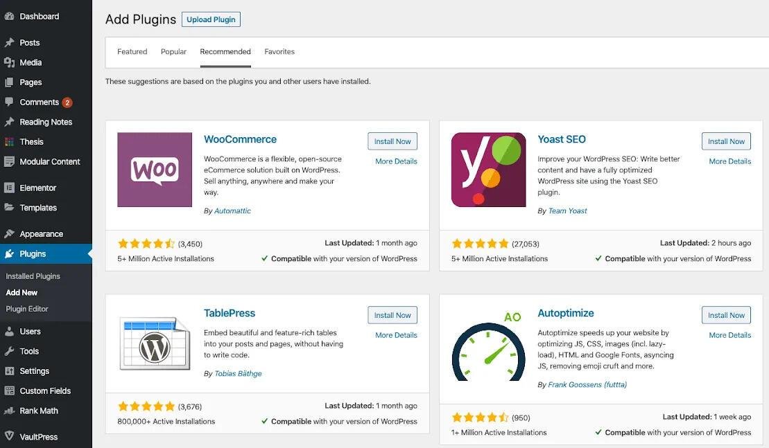 Plugins in the WordPress CMS to help you start a website
