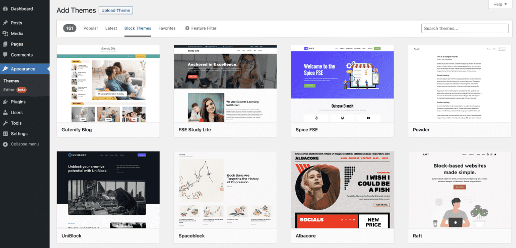 WordPress themes and templates for building websites