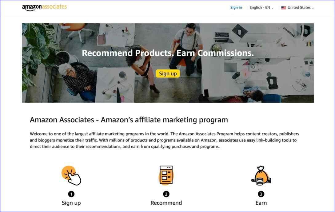 Amazon Associates sign-up page to make money with Pinterest using affiliate marketing