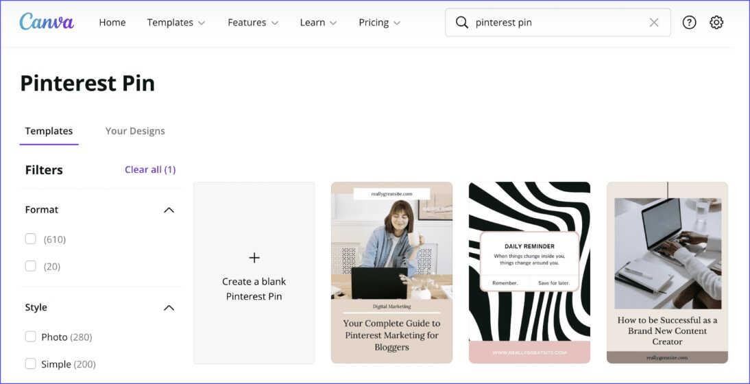 Pinterest pin templates in Canva to create pins for affiliate marketing