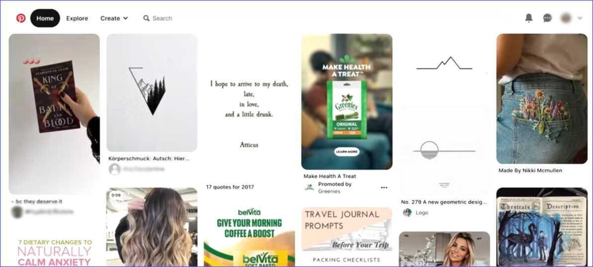 Homepage of Pinterest platform that can be used for affiliate marketing
