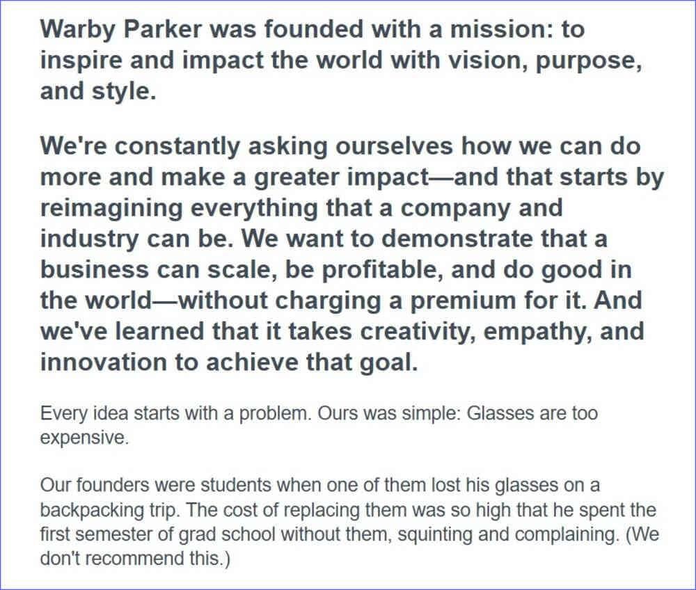 warby-parker-problem-storytelling Warby Parker using problem as part of its company story