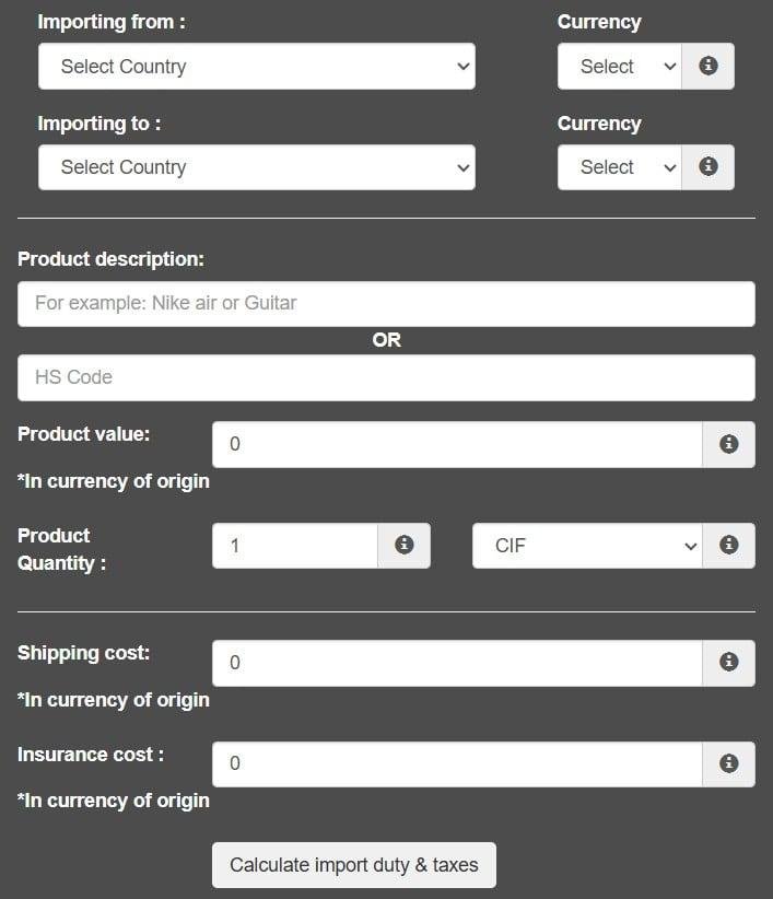 SimplyDuty import calculator used as part of an Alibaba affiliate marketing strategy