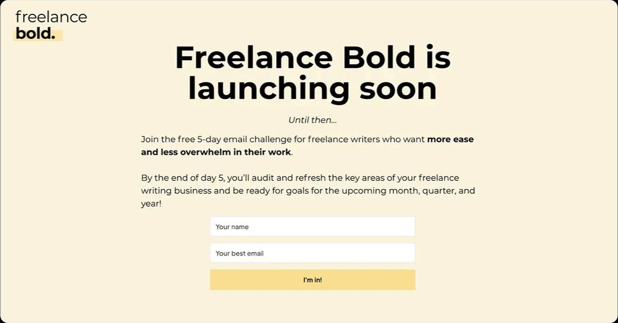 waitlist-landing Waitlist registration landing page used for pre-launch marketing by Freelance Bold