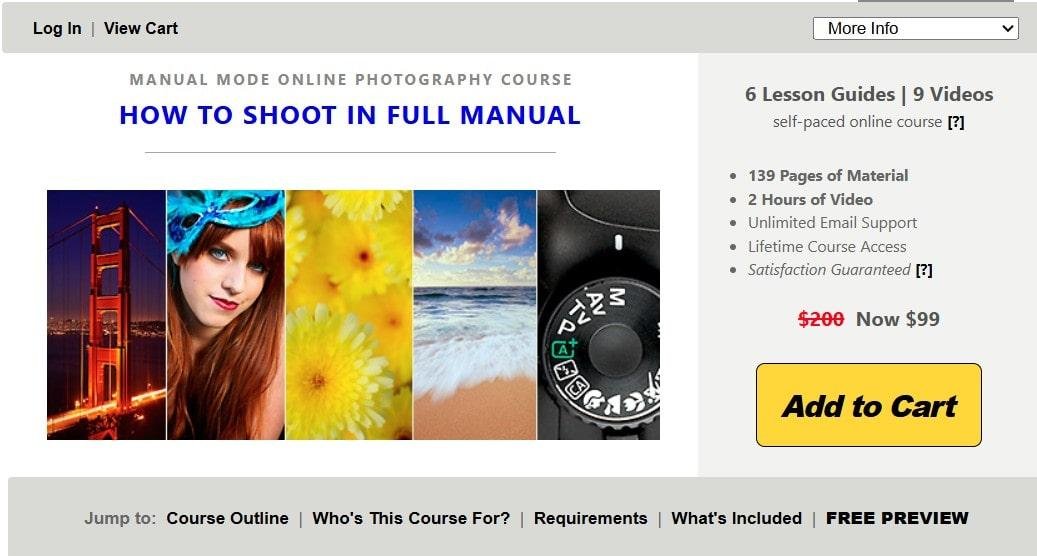 Online photography course example for selecting a topic to create an elearning website