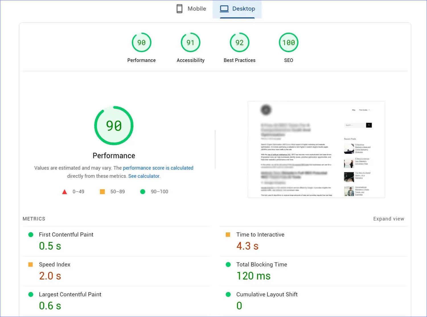 google-pagespeed-website-marketing Site performance in Google PageSpeed Insights to ensure fast loading for marketing