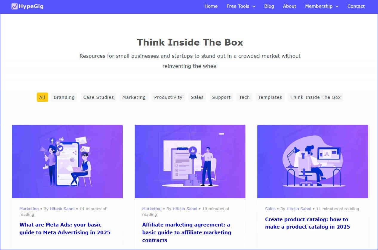 Posts on HypeGig affiliate marketing blog